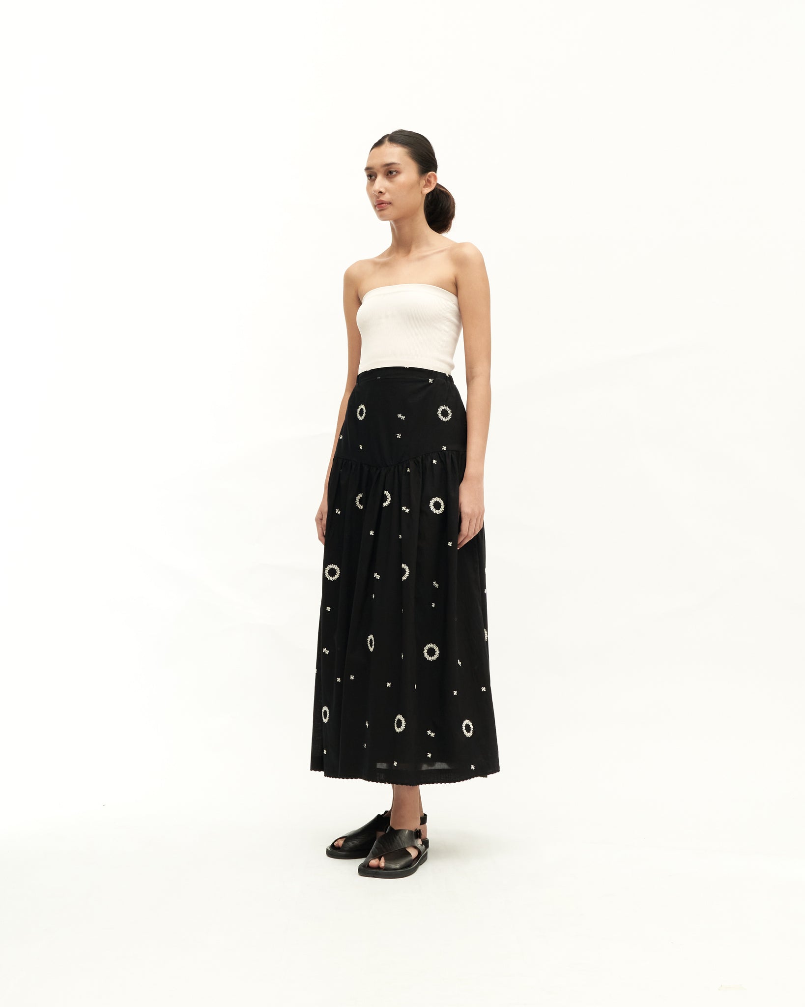 Women: Suria Gathered Skirt (Black Embroidered)