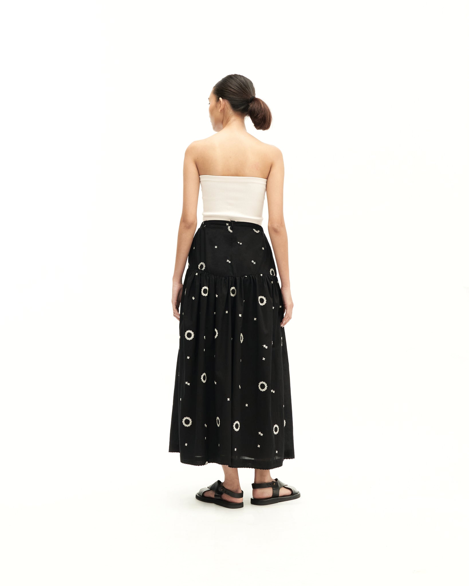Women: Suria Gathered Skirt (Black Embroidered)