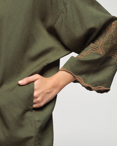 Women: Mekar Linen Loose Kebaya (Bark Olive)