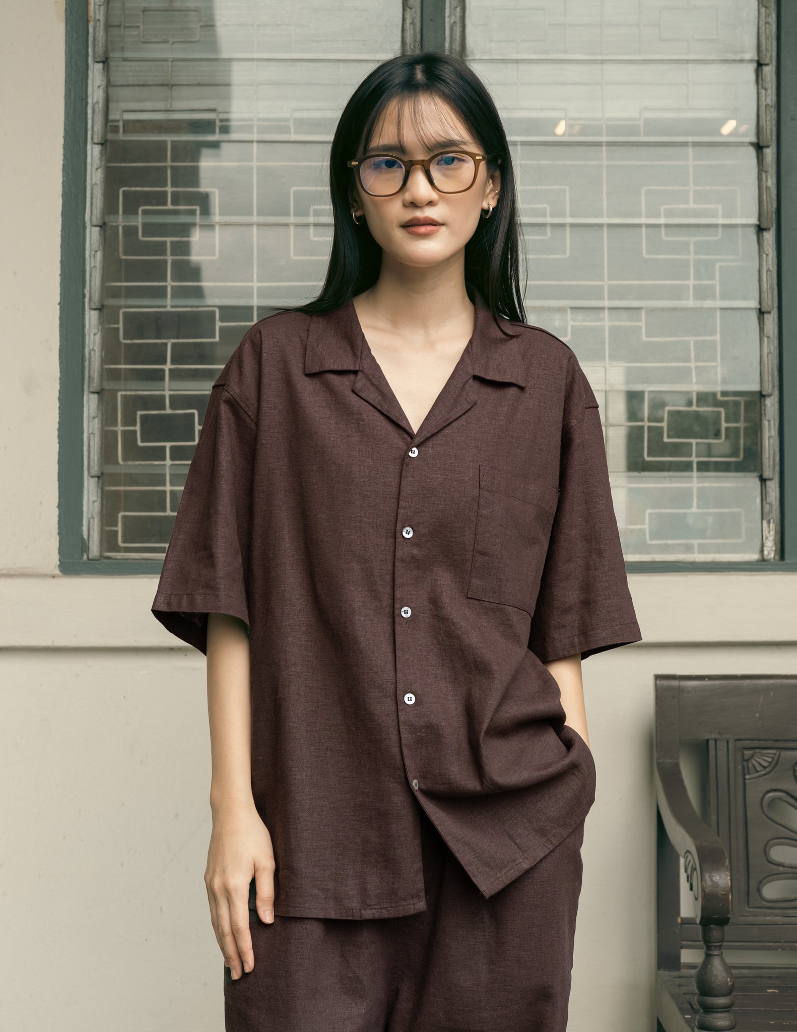 Unisex: The Linen Shirt  (Dark Brown)