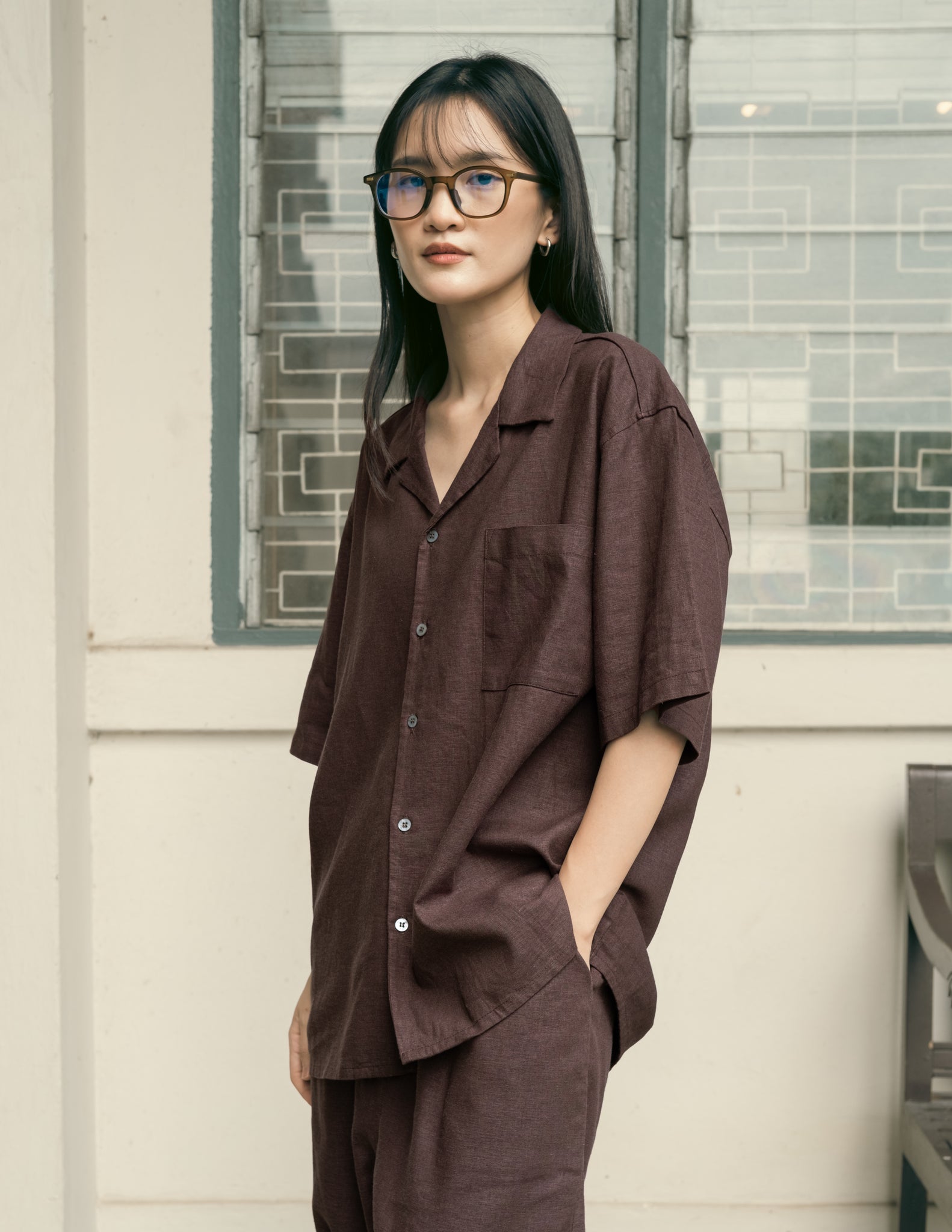 Unisex: The Linen Shirt  (Dark Brown)
