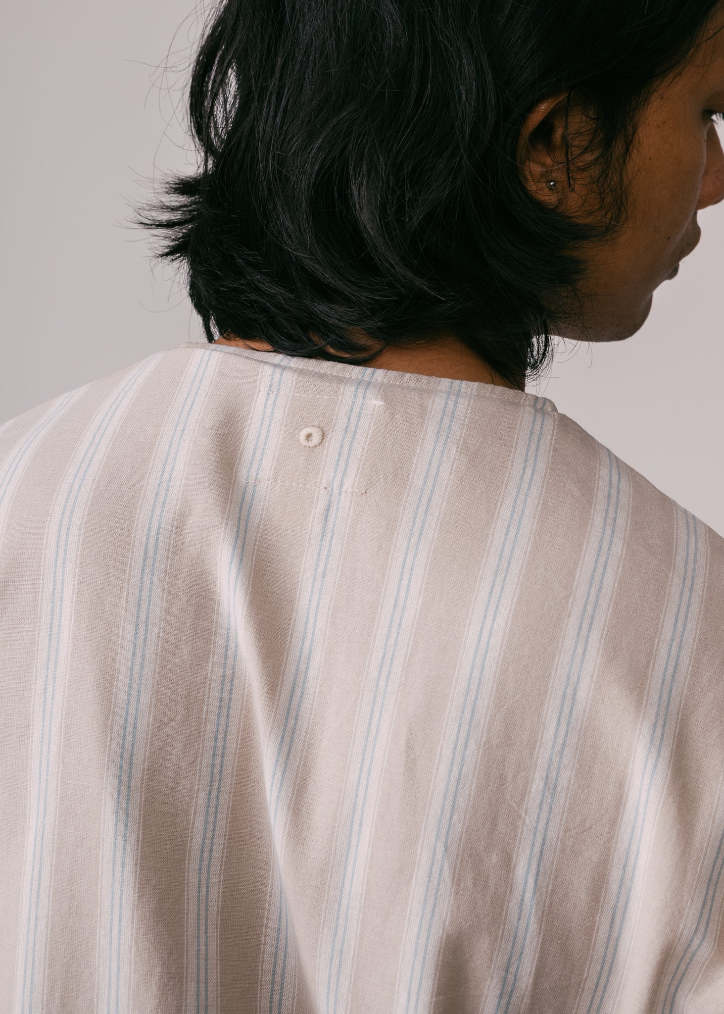 Unisex: Hening Buttoned Top (Beige Stripe)