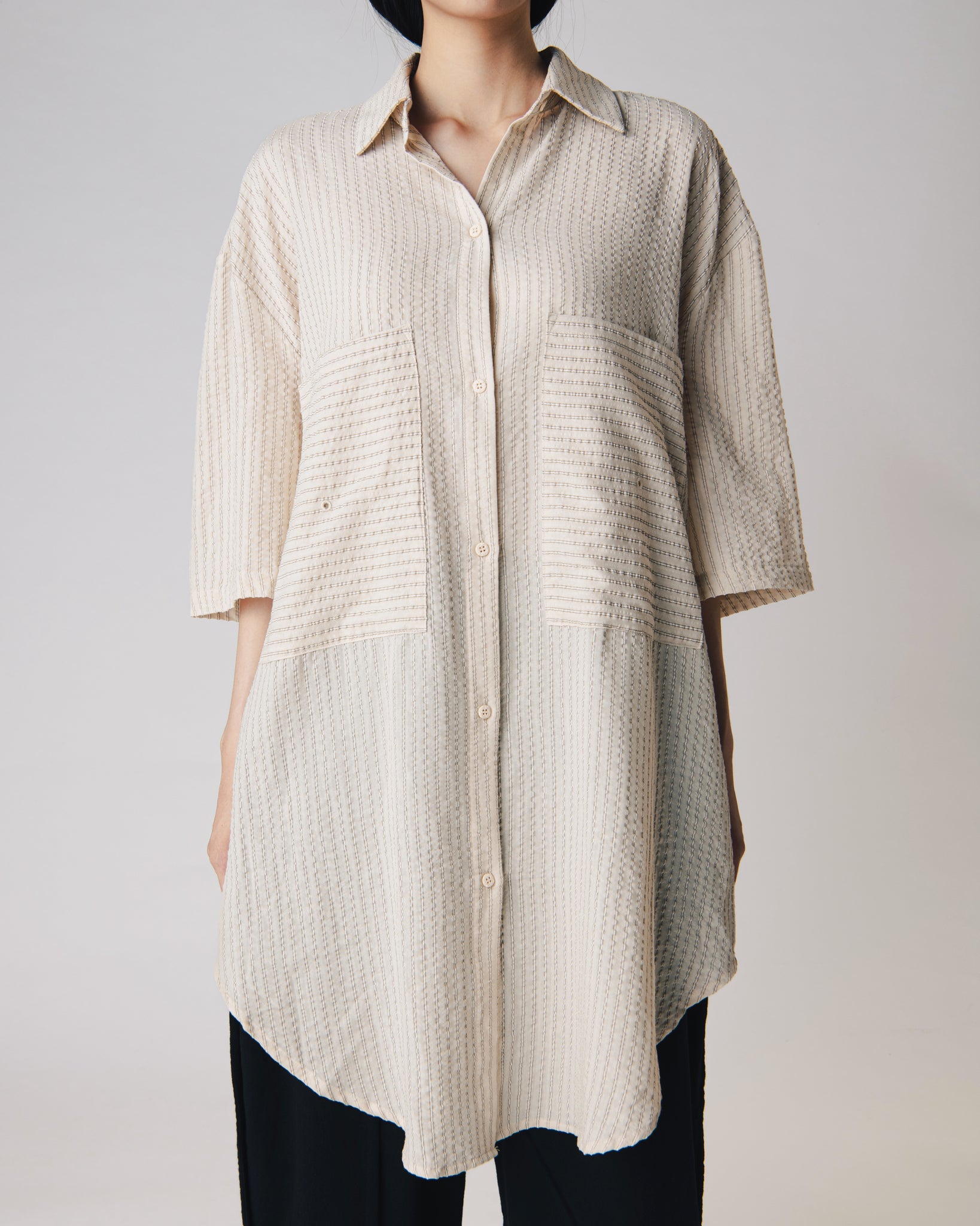 Unisex: The Shirt Dress (Brown Stripe)