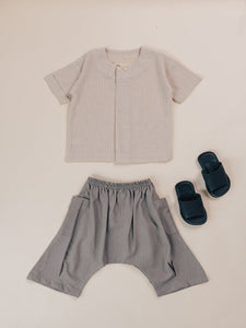 Kids: Sandar Pleated Top (Striped Brown)