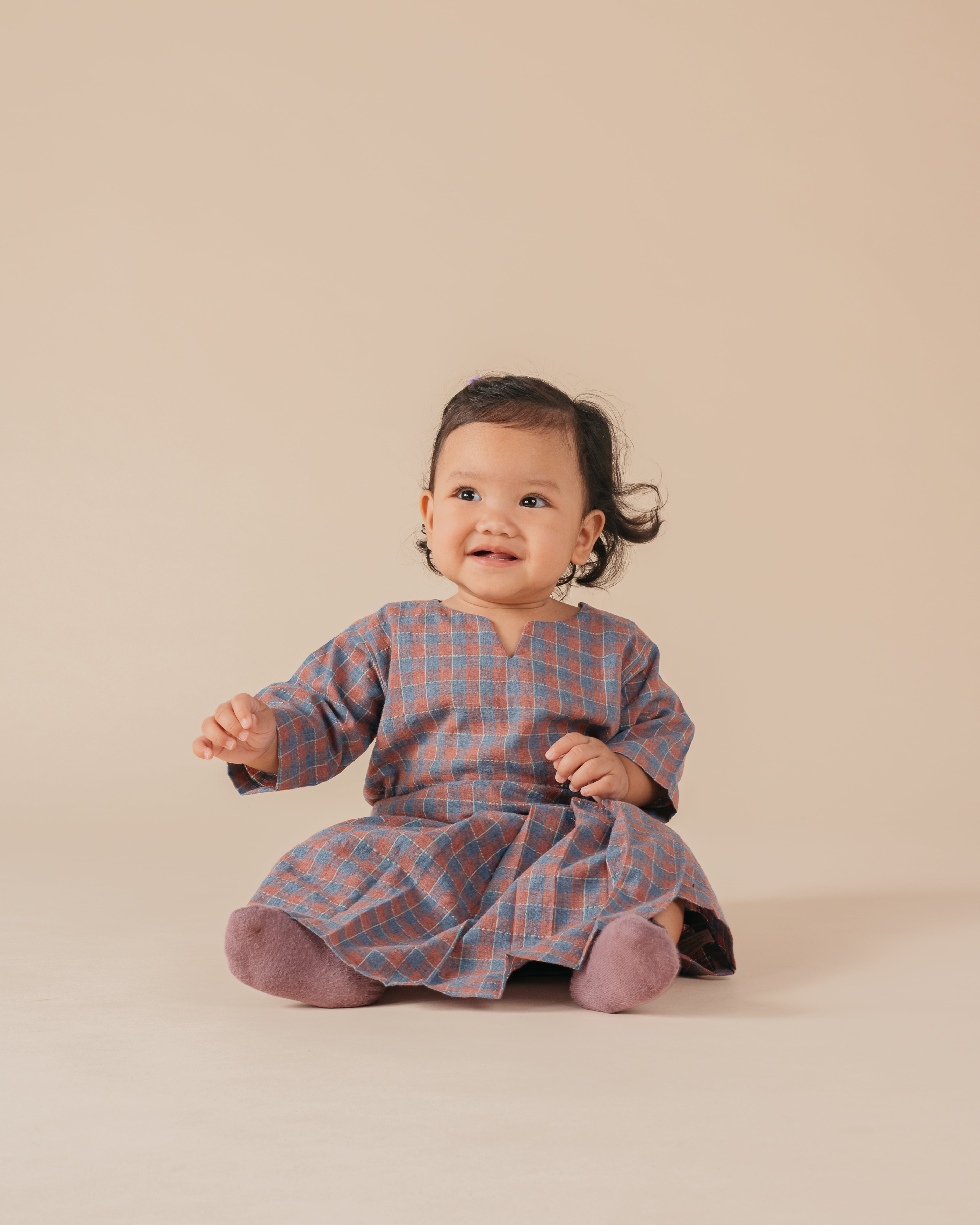 Babies: Mula Kurung Rompers (Checkered Pink)