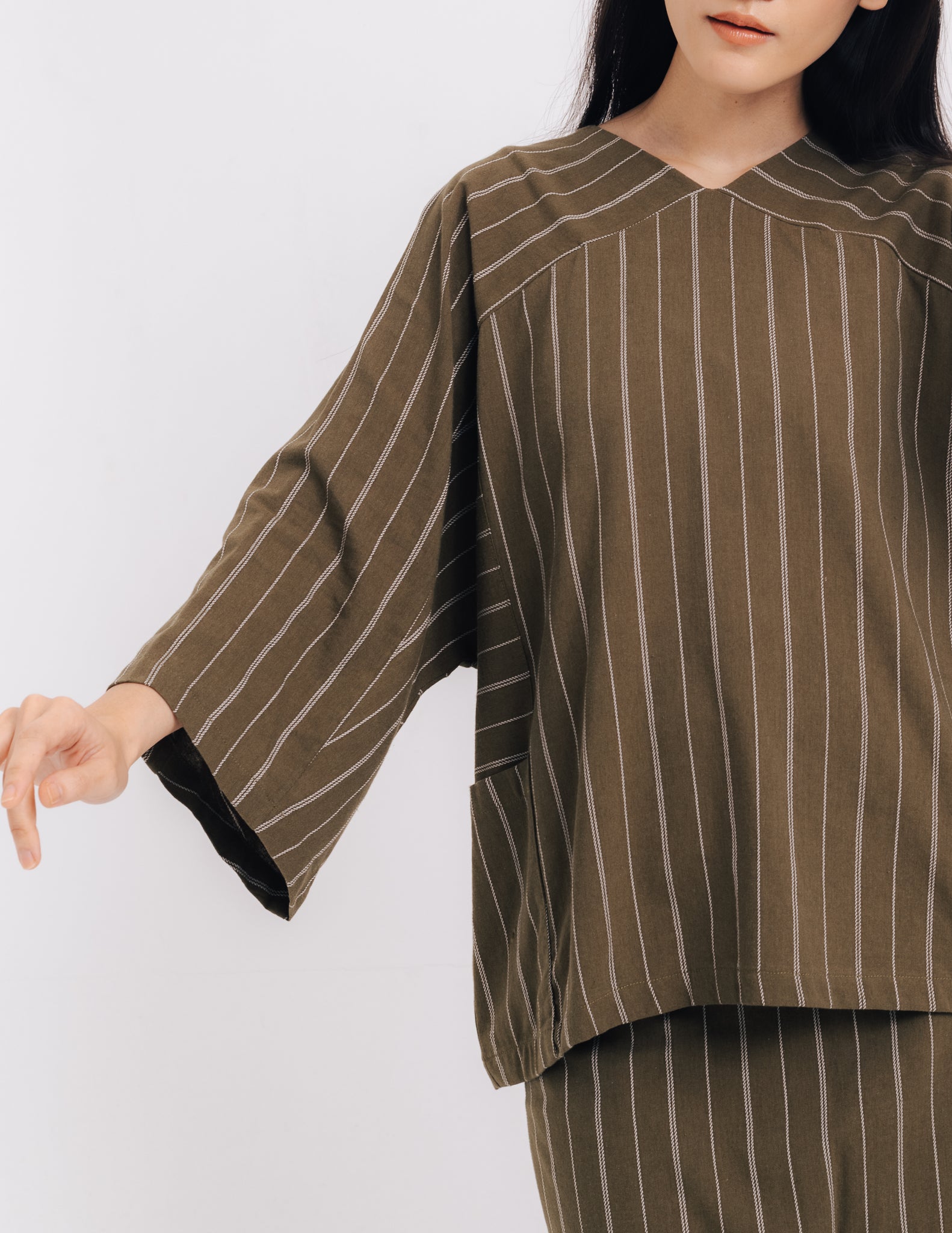 Women: Bumi Panel Top (Striped Olive)