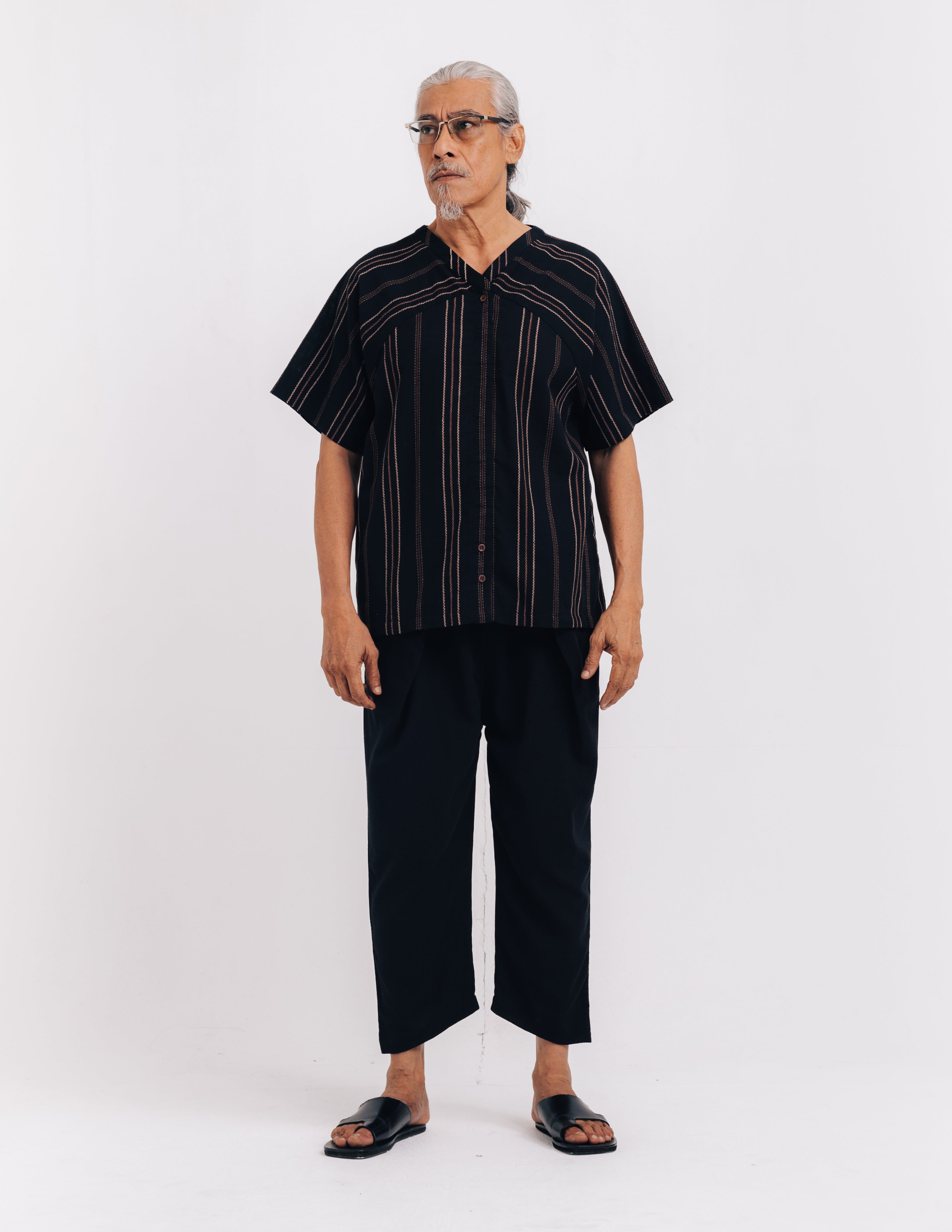 Men: Semangat Panel Shirt (Striped Black)